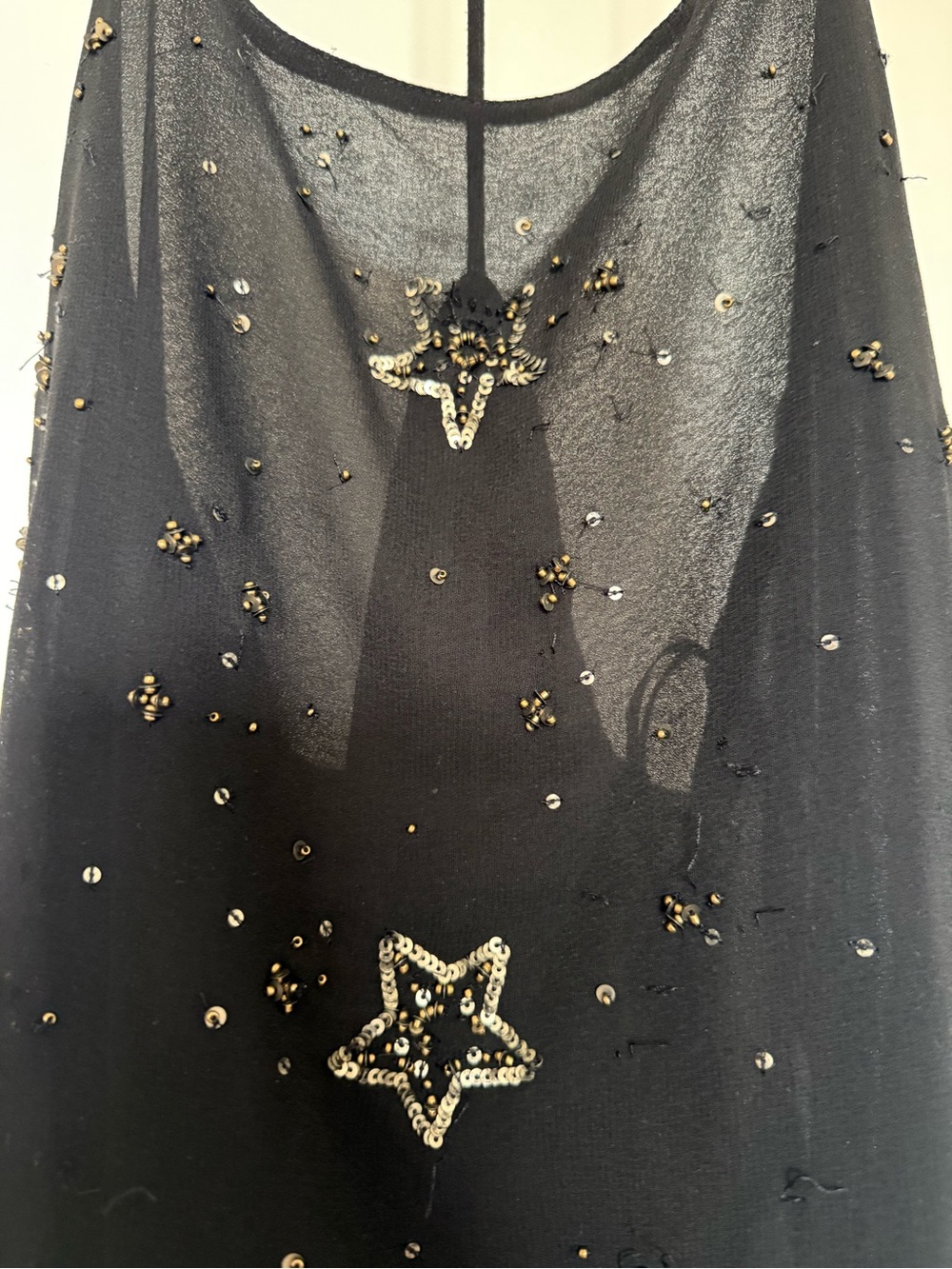 Free People Black Sheer Sequin Star Tank